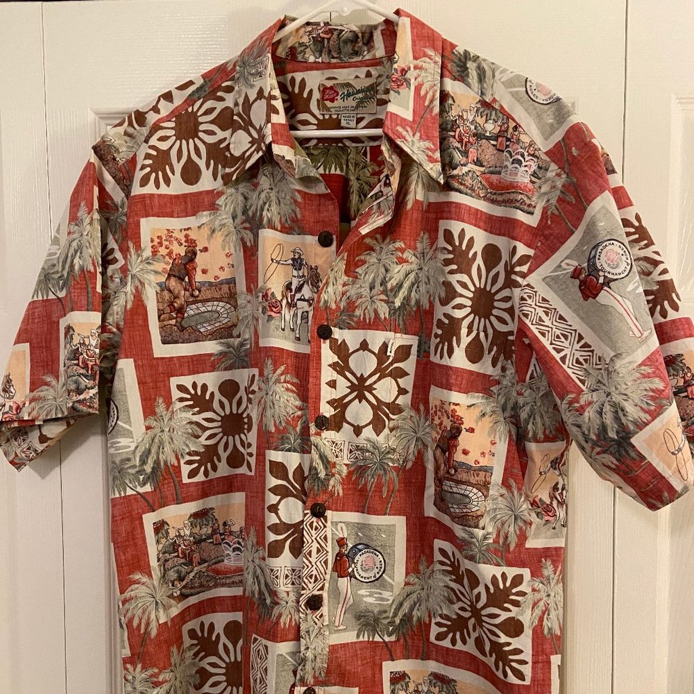 Hilo Hattie Mens Rose Bowl Tournament Of Roses Hawaiian Shirt XL Reverse Print